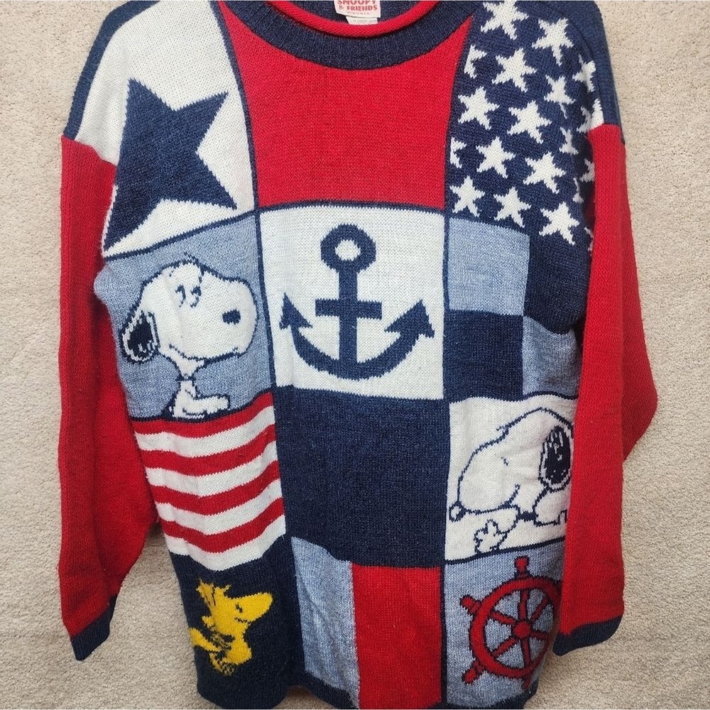 VTG Snoopy and Friends Knit Sweater Cartoon Art‎ USA Made Mens Medium